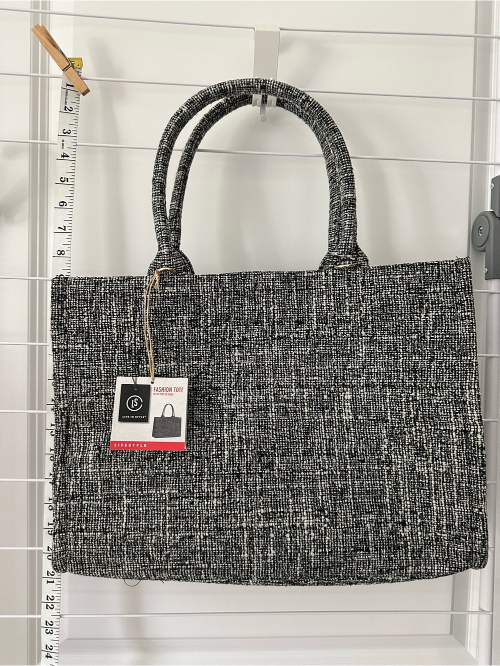 Aldi Viral Black & White Tweed Fashion Tote Bag